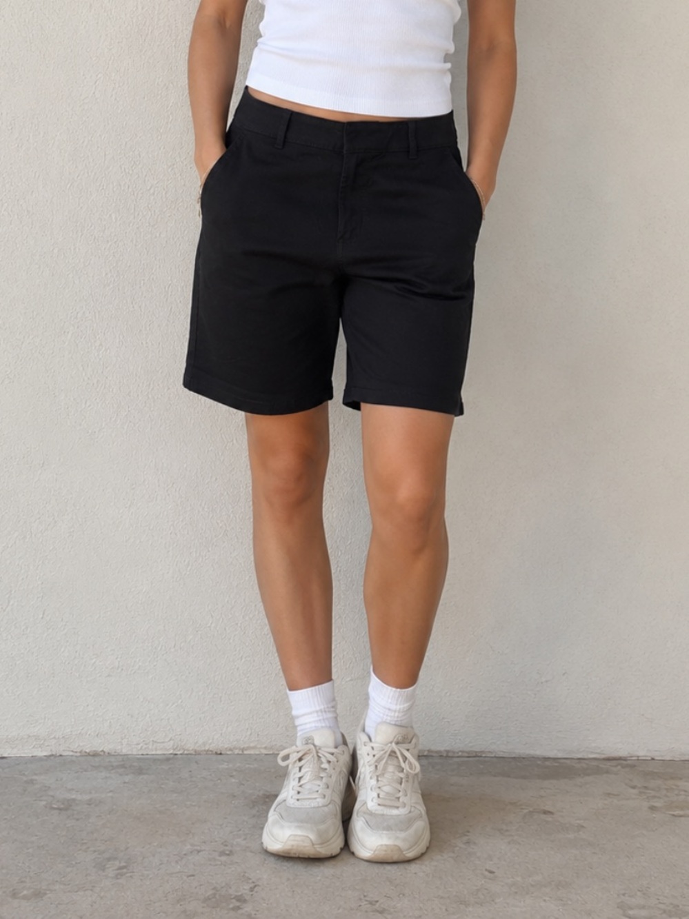 LOFT Black Mid-Rise Bermuda Shorts